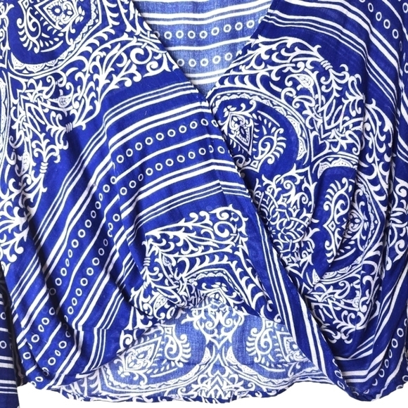 VINTAGE BLUE LIFE Boho Bell Sleeves 100% COTTON TOP SIZE M - Picture 6 of 10